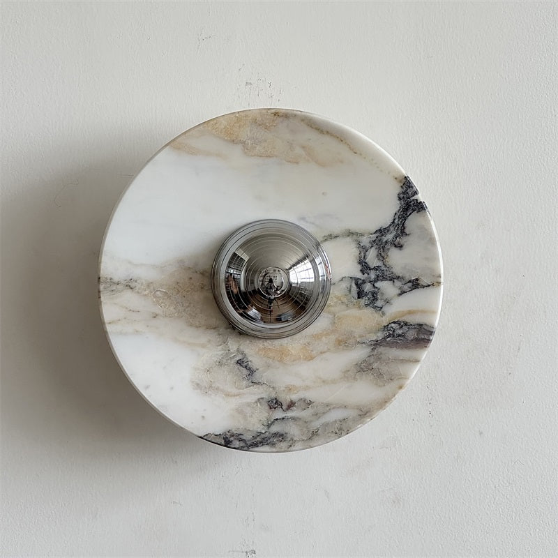 Calacatta Marble Wall Lamp – Minimalist Circular White Marble & Chrome LED Sconce