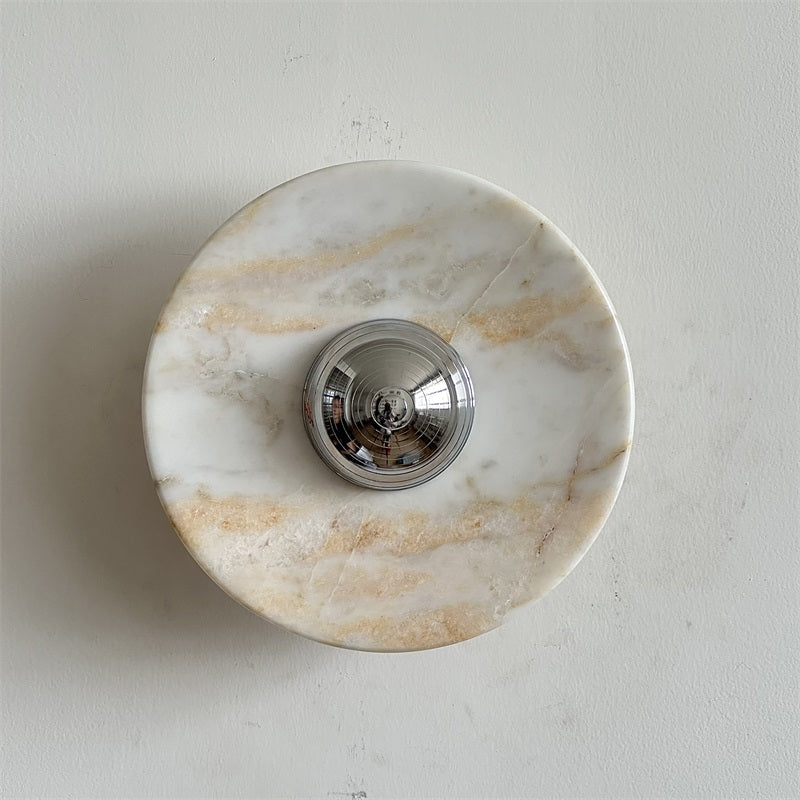 Calacatta Marble Wall Lamp – Minimalist Circular White Marble & Chrome LED Sconce