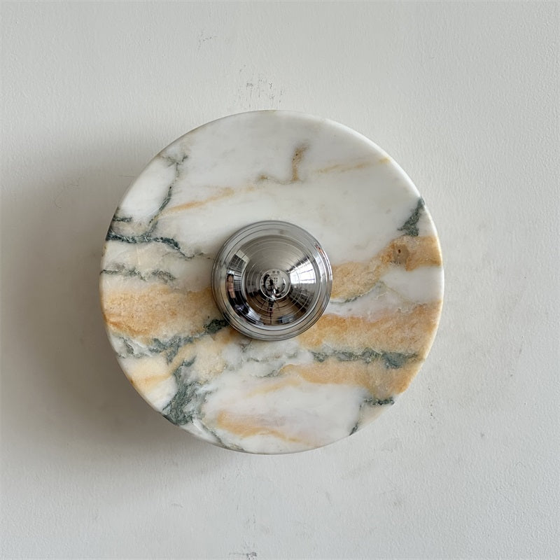 Calacatta Marble Wall Lamp – Minimalist Circular White Marble & Chrome LED Sconce