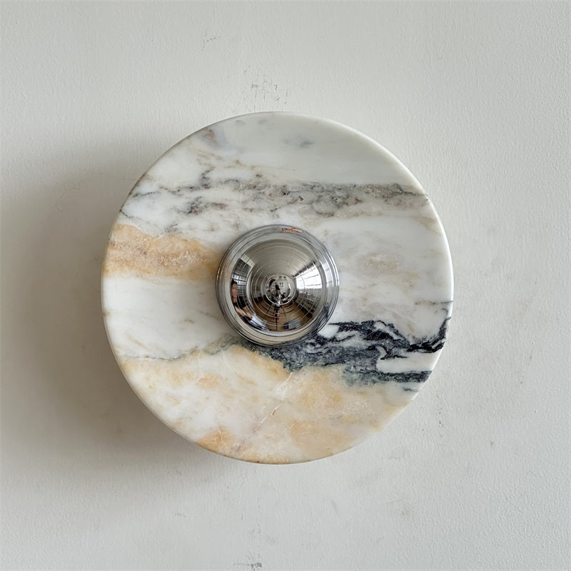 Calacatta Marble Wall Lamp – Minimalist Circular White Marble & Chrome LED Sconce