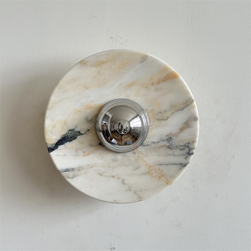 Calacatta Marble Wall Lamp – Minimalist Circular White Marble & Chrome LED Sconce