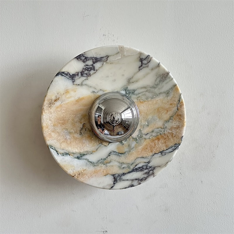 Calacatta Marble Wall Lamp – Minimalist Circular White Marble & Chrome LED Sconce