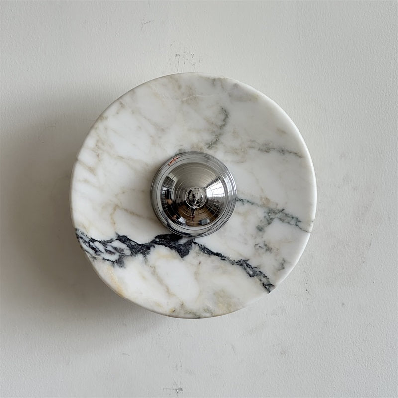 Calacatta Marble Wall Lamp – Minimalist Circular White Marble & Chrome LED Sconce