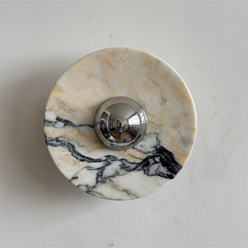 Calacatta Marble Wall Lamp – Minimalist Circular White Marble & Chrome LED Sconce