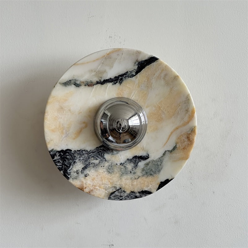 Calacatta Marble Wall Lamp – Minimalist Circular White Marble & Chrome LED Sconce