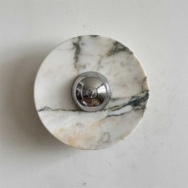 Calacatta Marble Wall Lamp – Minimalist Circular White Marble & Chrome LED Sconce