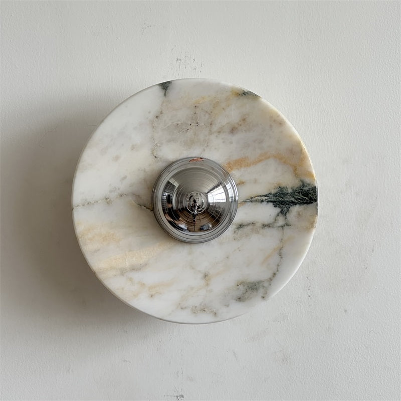 Calacatta Marble Wall Lamp – Minimalist Circular White Marble & Chrome LED Sconce