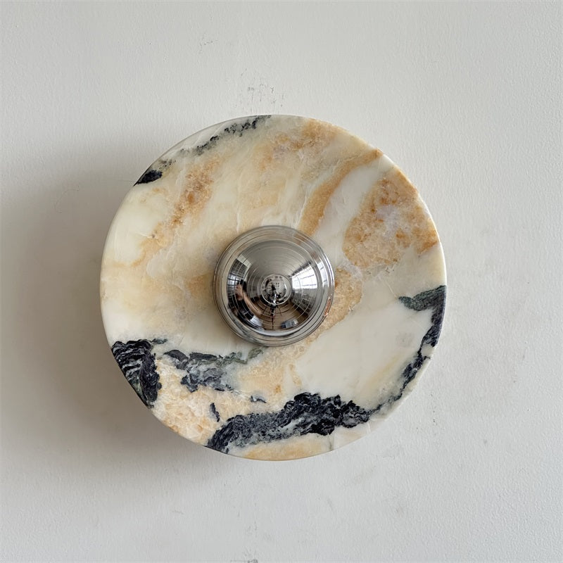 Calacatta Marble Wall Lamp – Minimalist Circular White Marble & Chrome LED Sconce