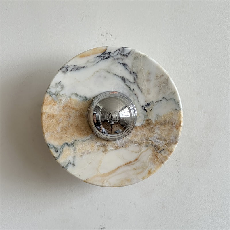 Calacatta Marble Wall Lamp – Minimalist Circular White Marble & Chrome LED Sconce