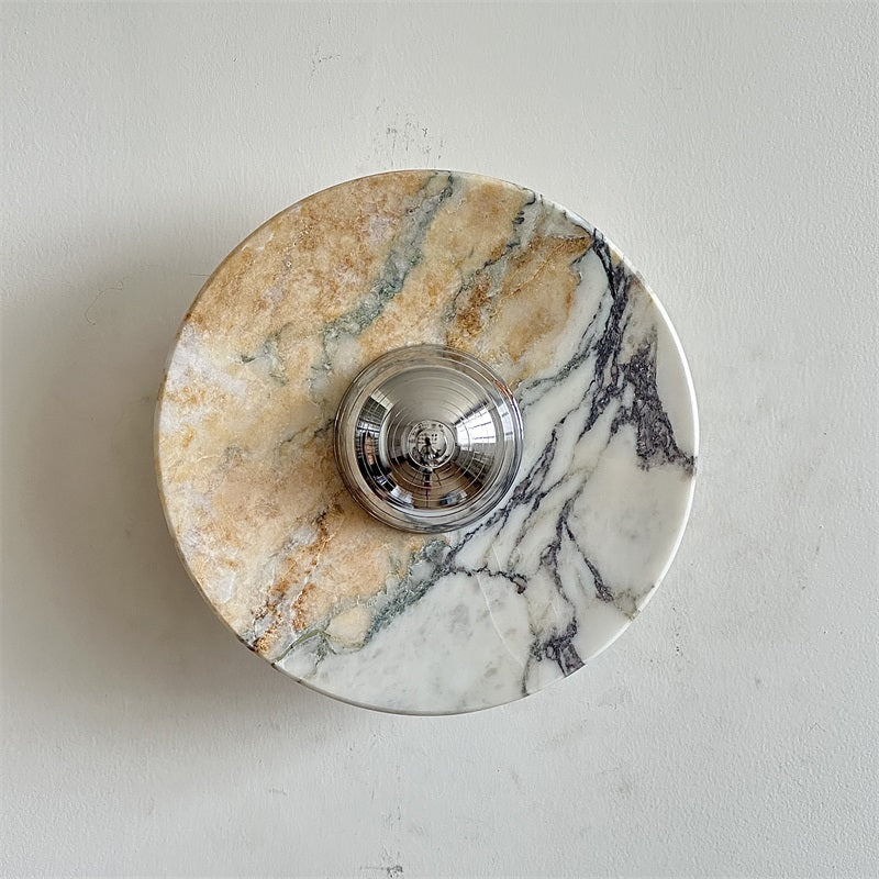 Calacatta Marble Wall Lamp – Minimalist Circular White Marble & Chrome LED Sconce