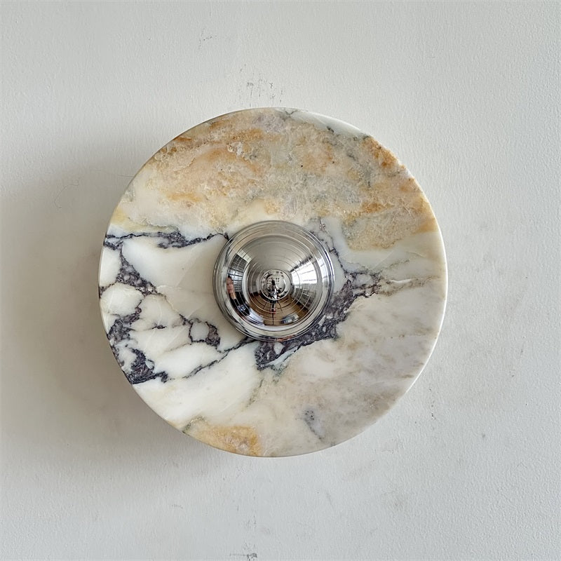 Calacatta Marble Wall Lamp – Minimalist Circular White Marble & Chrome LED Sconce