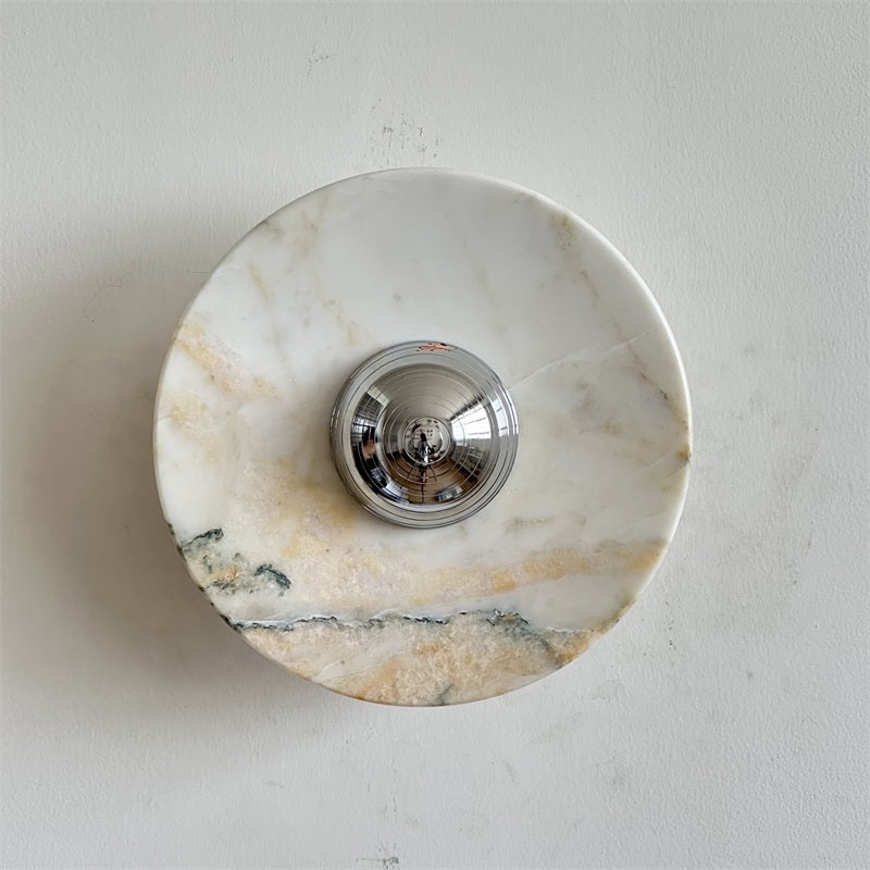 Calacatta Marble Wall Lamp – Minimalist Circular White Marble & Chrome LED Sconce