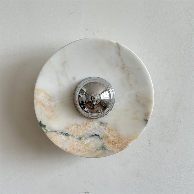 Calacatta Marble Wall Lamp – Minimalist Circular White Marble & Chrome LED Sconce