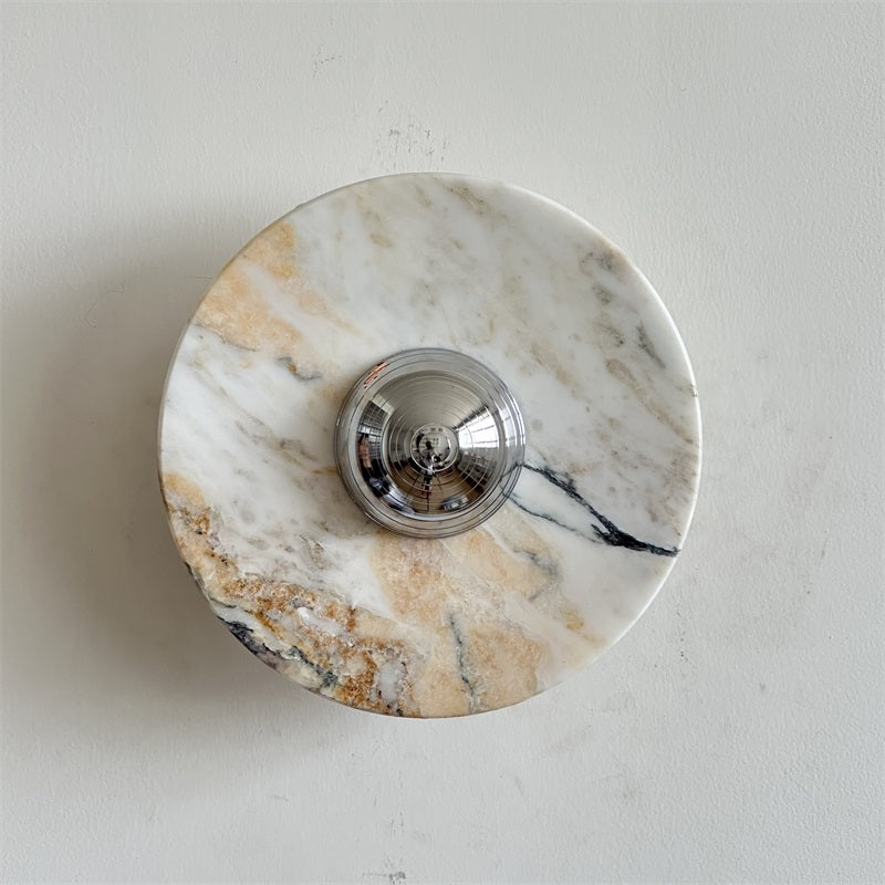 Calacatta Marble Wall Lamp – Minimalist Circular White Marble & Chrome LED Sconce