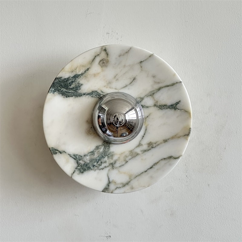 Calacatta Marble Wall Lamp – Minimalist Circular White Marble & Chrome LED Sconce