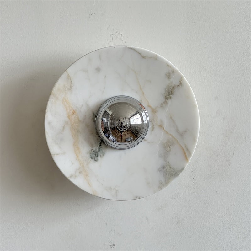 Calacatta Marble Wall Lamp – Minimalist Circular White Marble & Chrome LED Sconce
