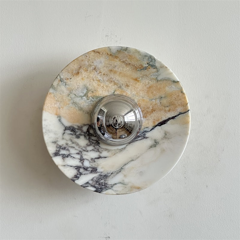 Calacatta Marble Wall Lamp – Minimalist Circular White Marble & Chrome LED Sconce