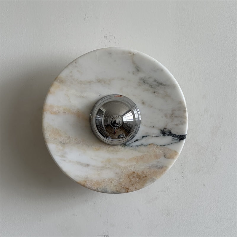 Calacatta Marble Wall Lamp – Minimalist Circular White Marble & Chrome LED Sconce