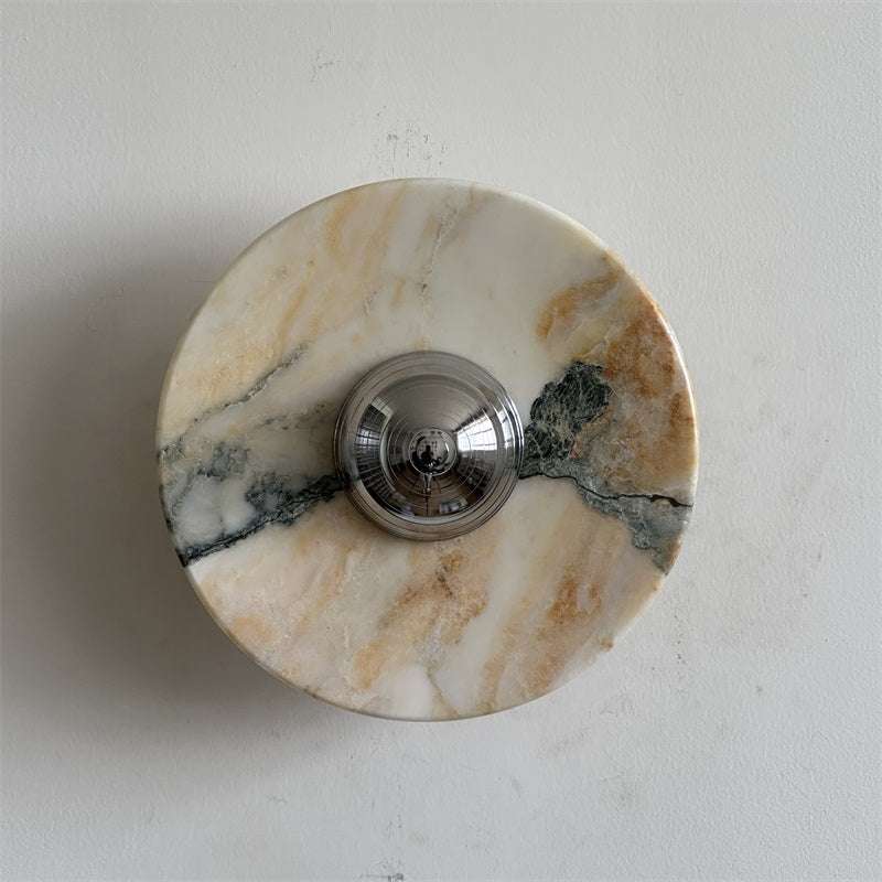 Calacatta Marble Wall Lamp – Minimalist Circular White Marble & Chrome LED Sconce