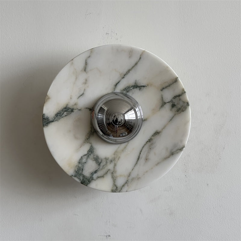 Calacatta Marble Wall Lamp – Minimalist Circular White Marble & Chrome LED Sconce