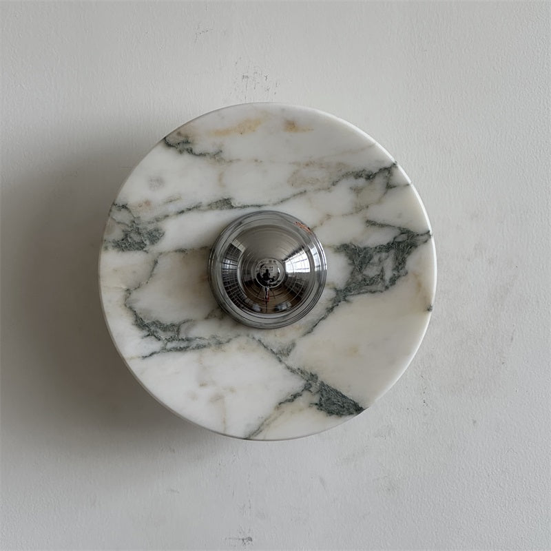 Calacatta Marble Wall Lamp – Minimalist Circular White Marble & Chrome LED Sconce
