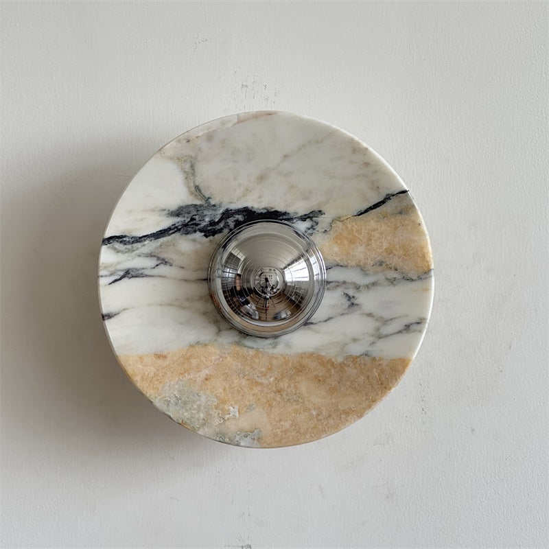 Calacatta Marble Wall Lamp – Minimalist Circular White Marble & Chrome LED Sconce