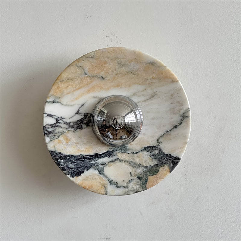 Calacatta Marble Wall Lamp – Minimalist Circular White Marble & Chrome LED Sconce