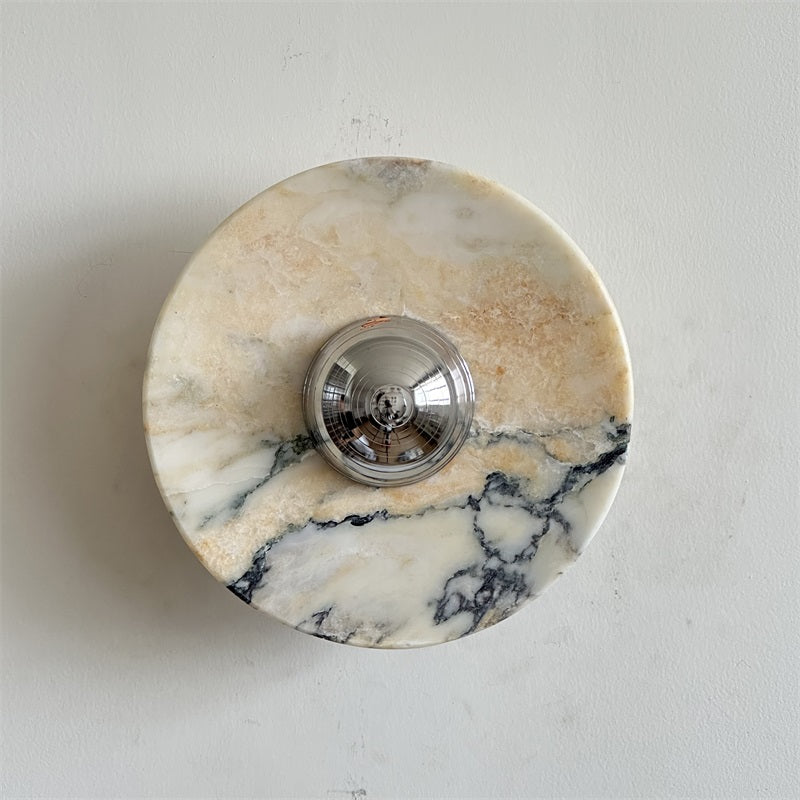 Calacatta Marble Wall Lamp – Minimalist Circular White Marble & Chrome LED Sconce