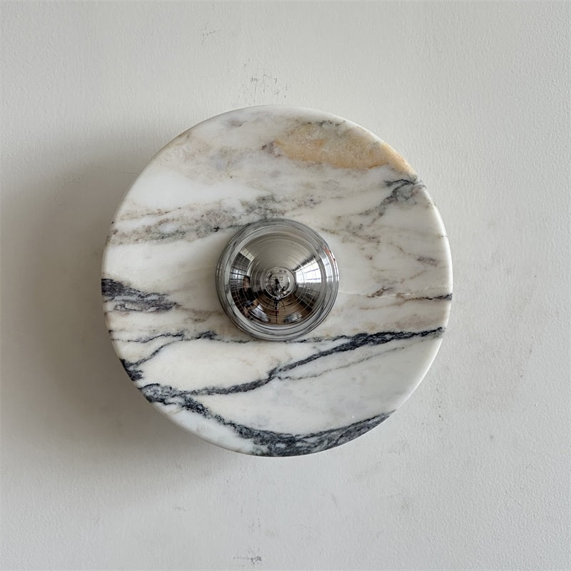 Calacatta Marble Wall Lamp – Minimalist Circular White Marble & Chrome LED Sconce