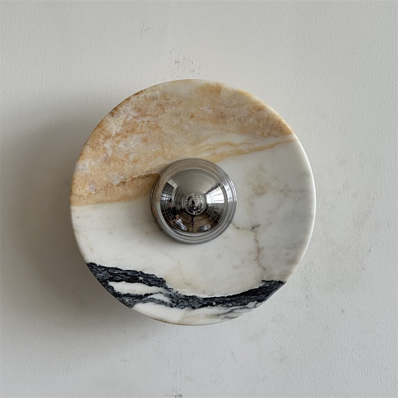 Calacatta Marble Wall Lamp – Minimalist Circular White Marble & Chrome LED Sconce