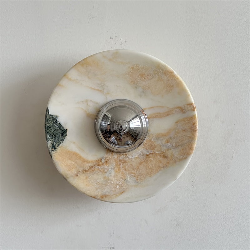 Calacatta Marble Wall Lamp – Minimalist Circular White Marble & Chrome LED Sconce