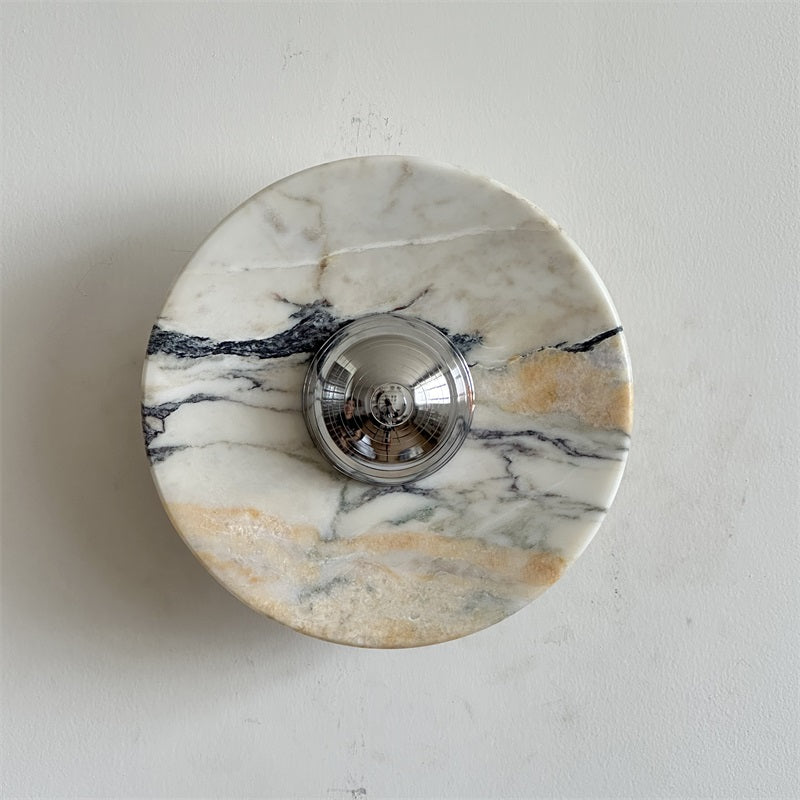 Calacatta Marble Wall Lamp – Minimalist Circular White Marble & Chrome LED Sconce