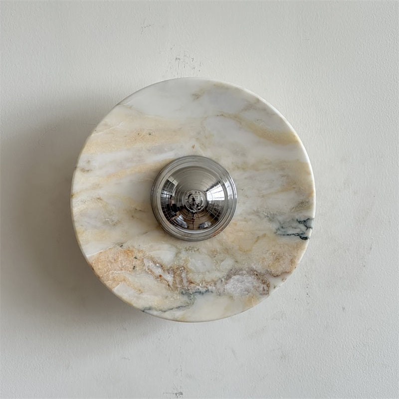 Calacatta Marble Wall Lamp – Minimalist Circular White Marble & Chrome LED Sconce