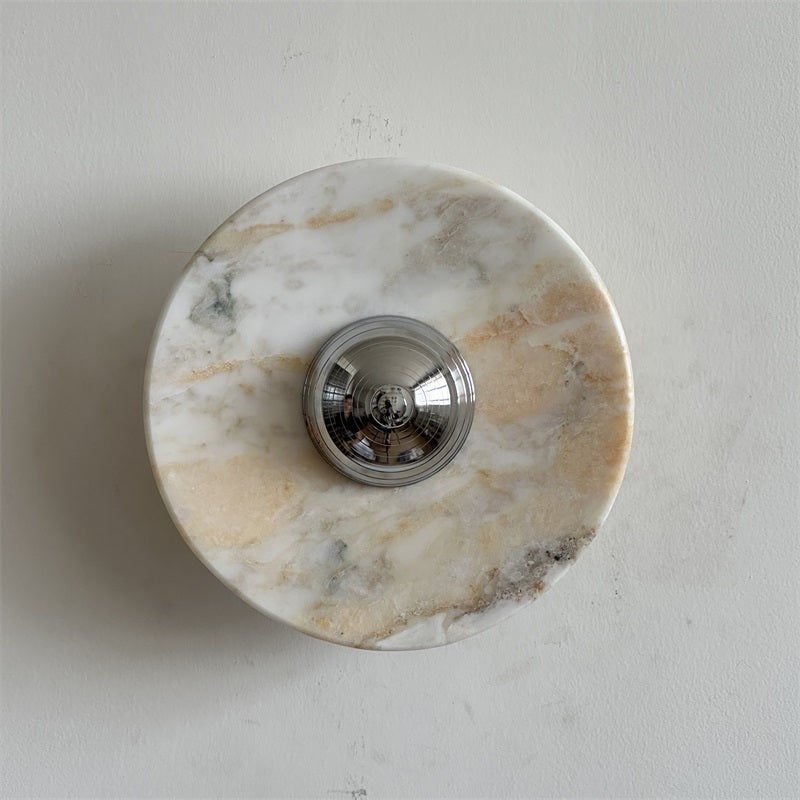 Calacatta Marble Wall Lamp – Minimalist Circular White Marble & Chrome LED Sconce