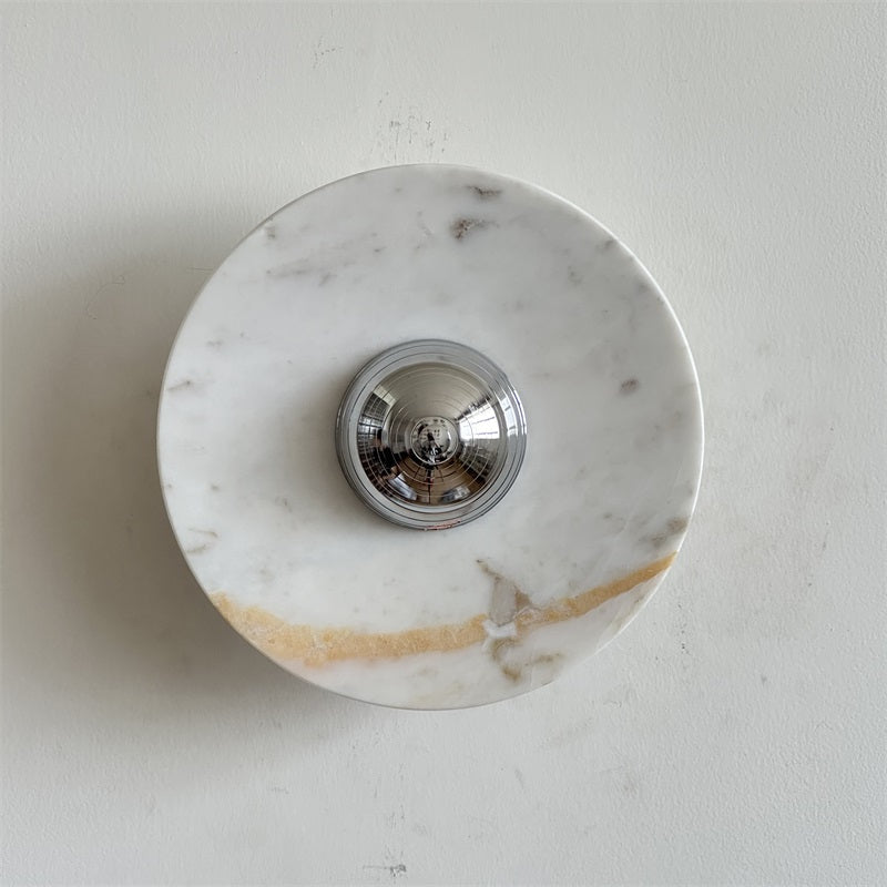 Calacatta Marble Wall Lamp – Minimalist Circular White Marble & Chrome LED Sconce