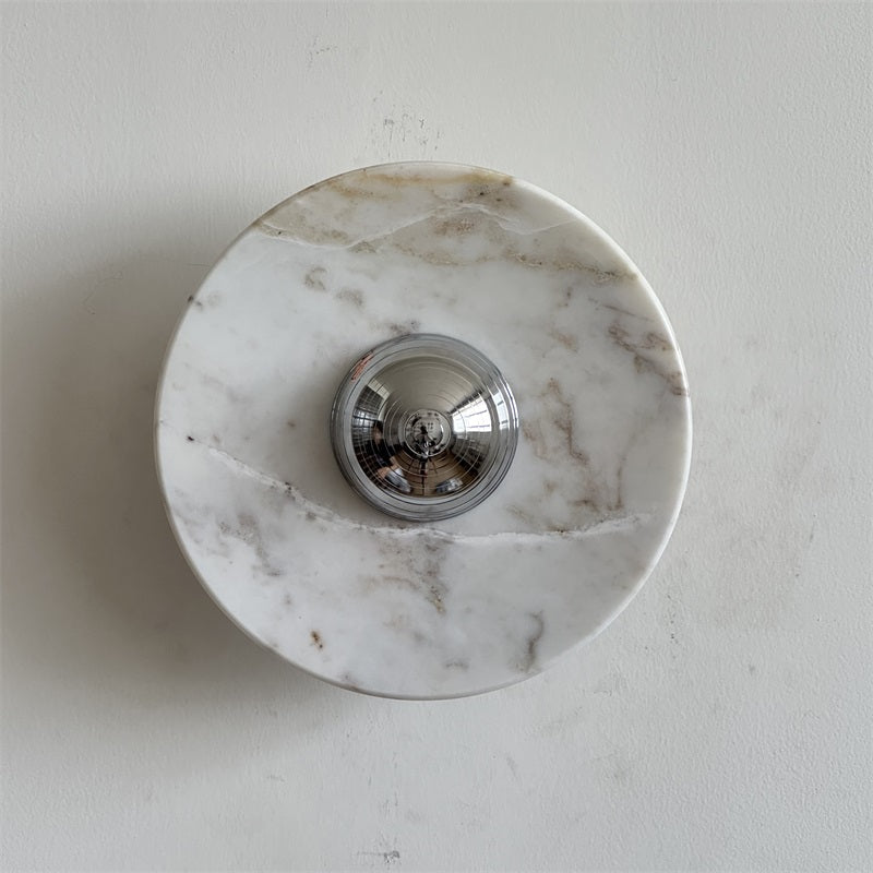 Calacatta Marble Wall Lamp – Minimalist Circular White Marble & Chrome LED Sconce