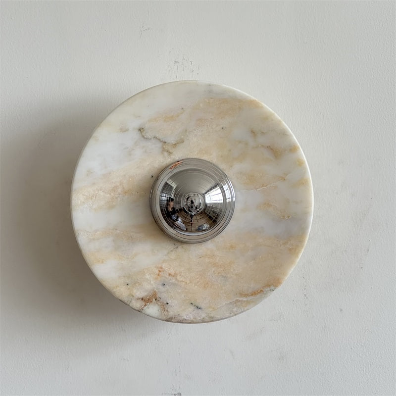 Calacatta Marble Wall Lamp – Minimalist Circular White Marble & Chrome LED Sconce