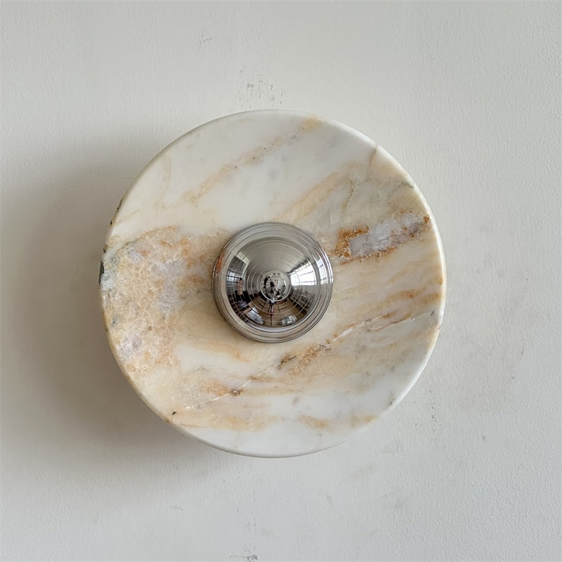 Calacatta Marble Wall Lamp – Minimalist Circular White Marble & Chrome LED Sconce