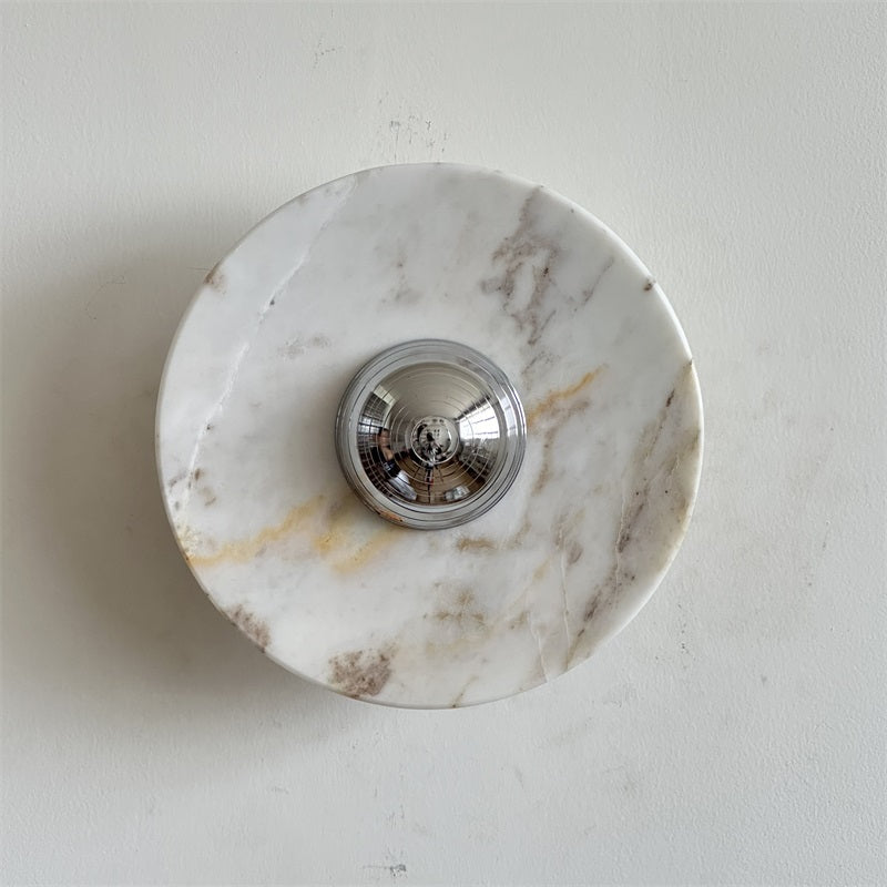 Calacatta Marble Wall Lamp – Minimalist Circular White Marble & Chrome LED Sconce
