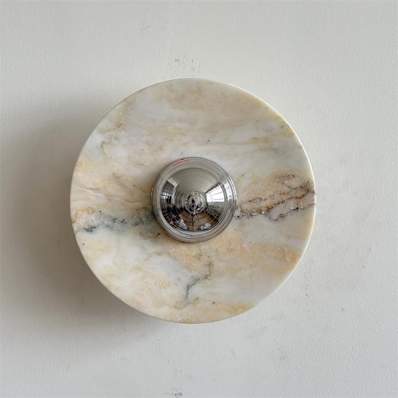 Calacatta Marble Wall Lamp – Minimalist Circular White Marble & Chrome LED Sconce