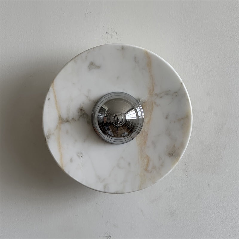 Calacatta Marble Wall Lamp – Minimalist Circular White Marble & Chrome LED Sconce