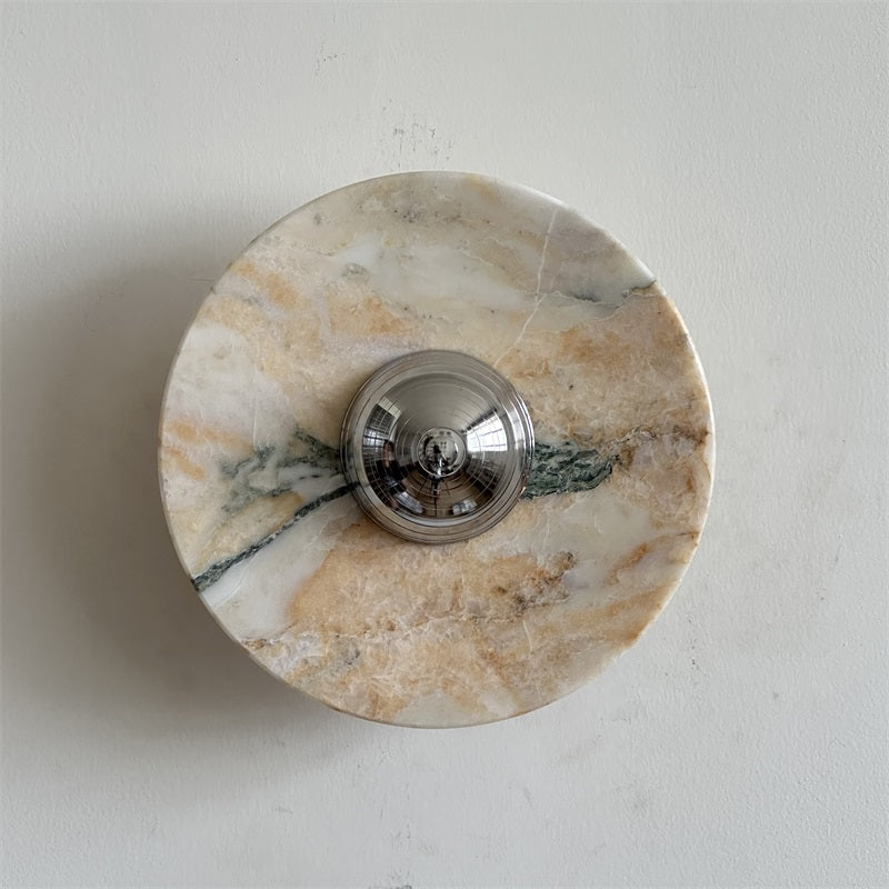 Calacatta Marble Wall Lamp – Minimalist Circular White Marble & Chrome LED Sconce