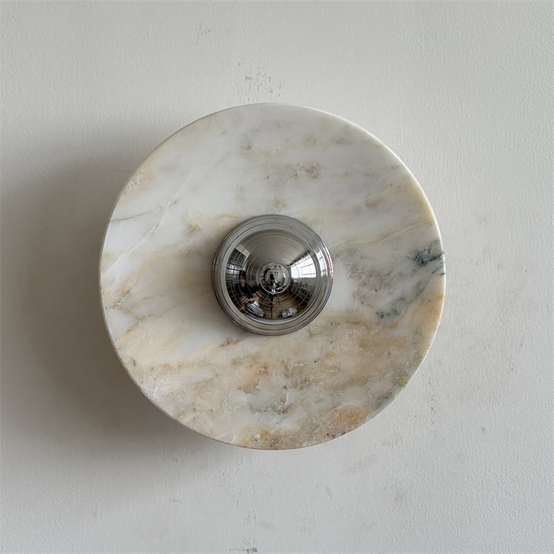 Calacatta Marble Wall Lamp – Minimalist Circular White Marble & Chrome LED Sconce