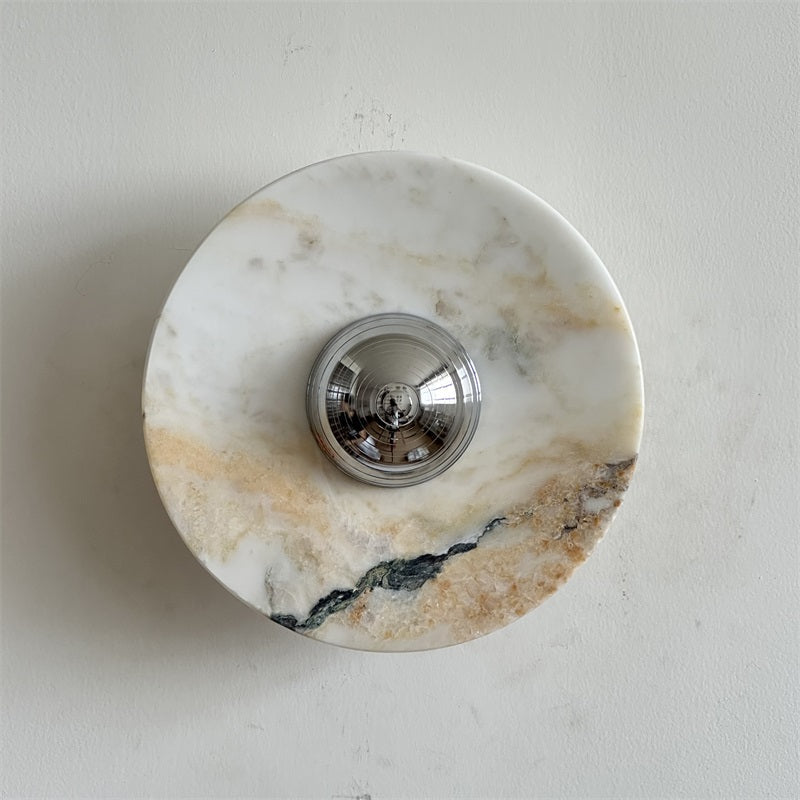 Calacatta Marble Wall Lamp – Minimalist Circular White Marble & Chrome LED Sconce