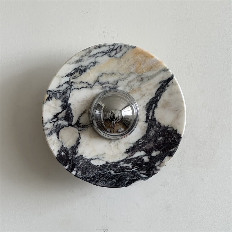 Calacatta Marble Wall Lamp – Minimalist Circular White Marble & Chrome LED Sconce