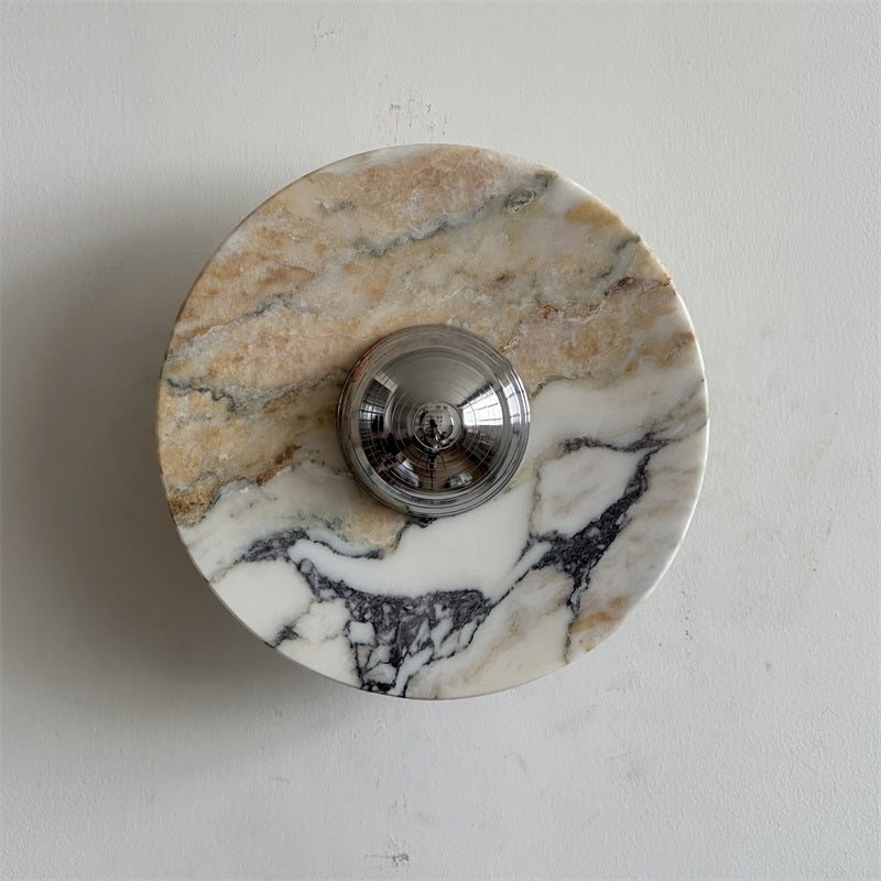 Calacatta Marble Wall Lamp – Minimalist Circular White Marble & Chrome LED Sconce