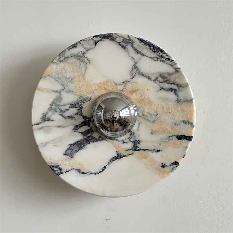 Calacatta Round Marble Wall Sconce – Italian Calacatta Purple Marble & Chrome LED Sconce