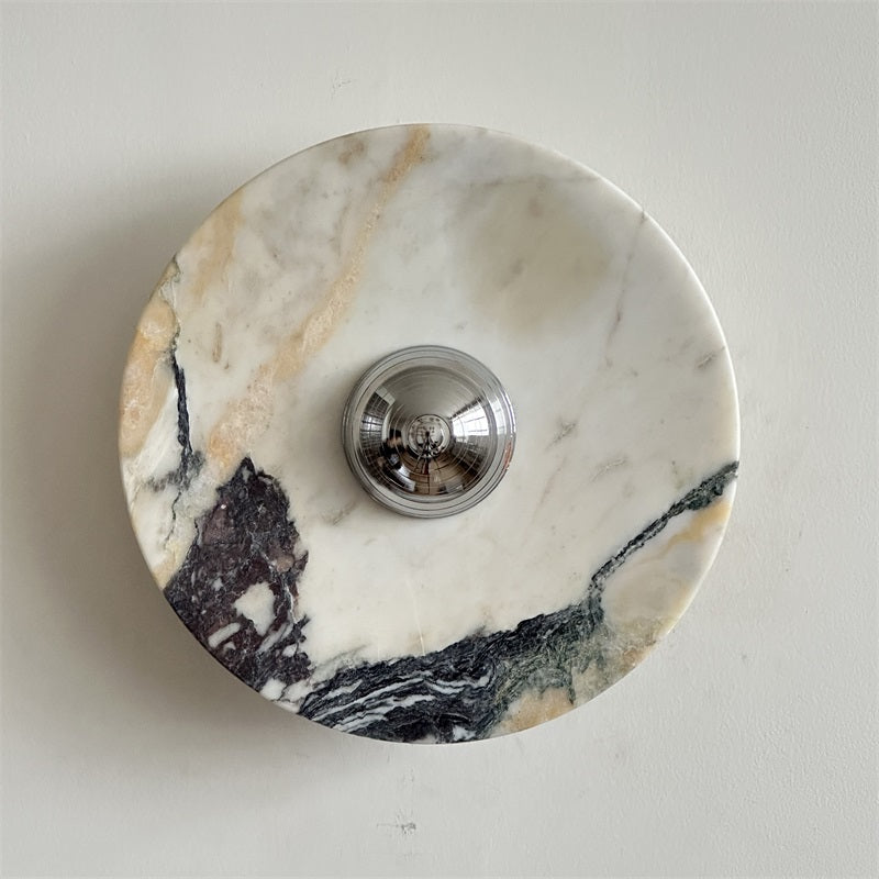 Calacatta Round Marble Wall Sconce – Italian Calacatta Purple Marble & Chrome LED Sconce