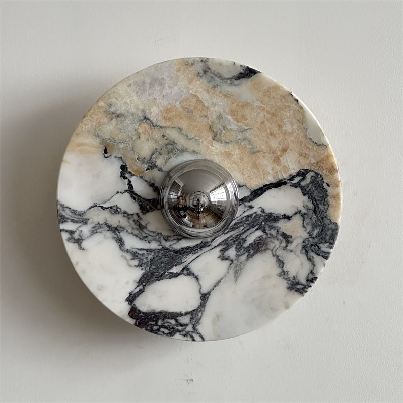 Calacatta Round Marble Wall Sconce – Italian Calacatta Purple Marble & Chrome LED Sconce