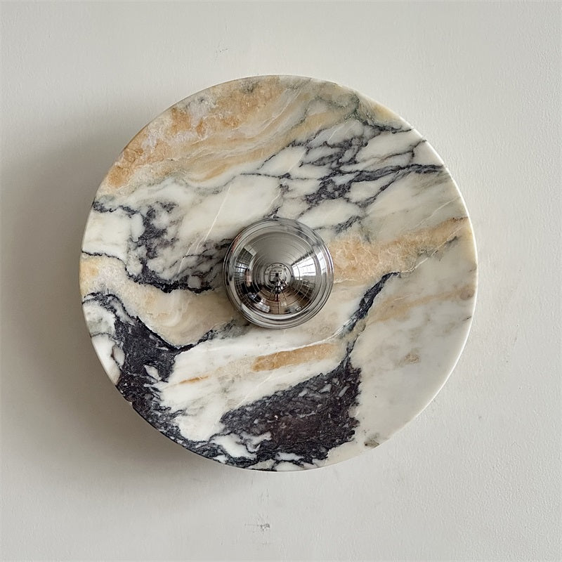 Calacatta Round Marble Wall Sconce – Italian Calacatta Purple Marble & Chrome LED Sconce